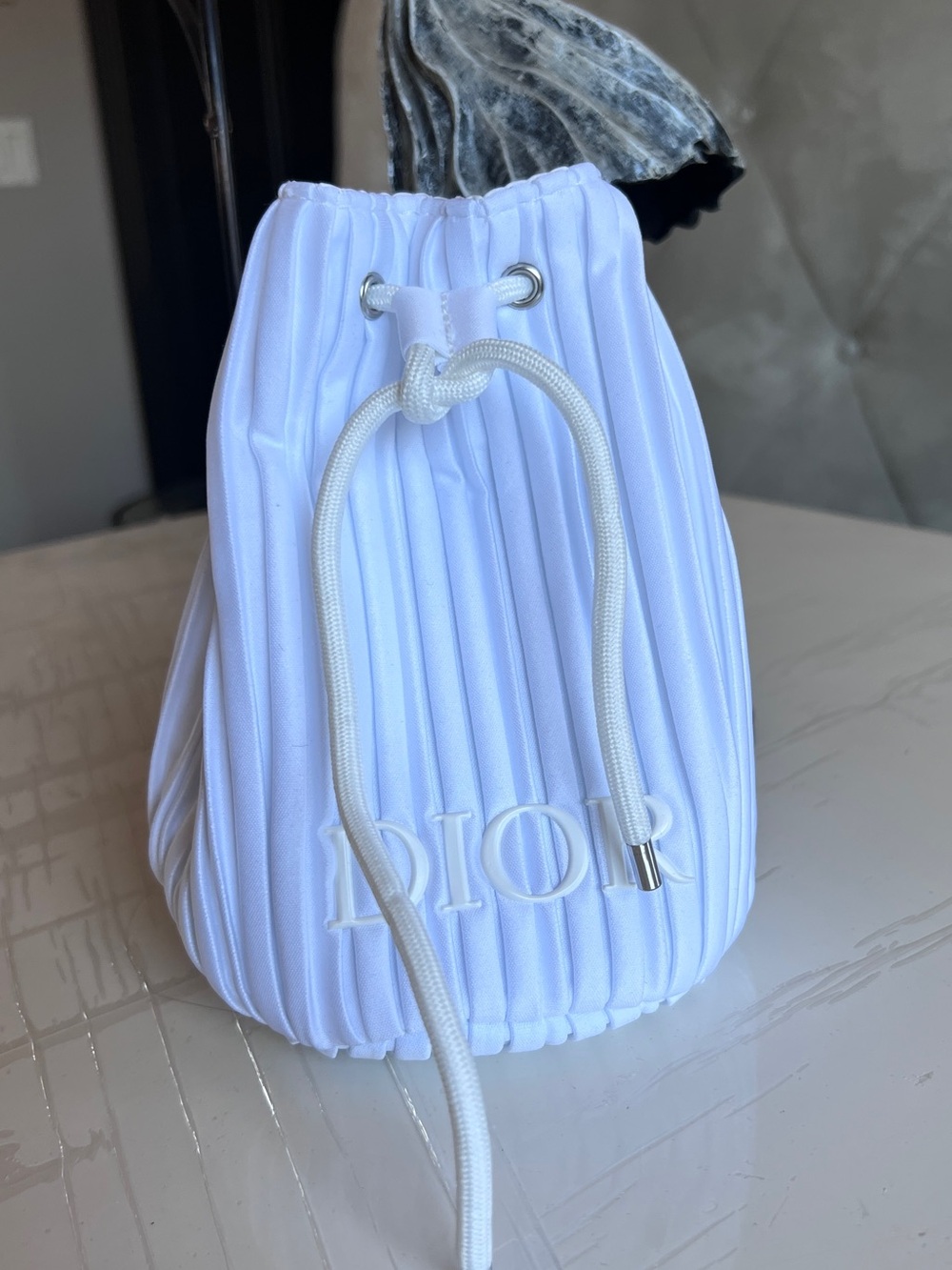 New! Dior White Cosmetic Drawstring  Bucket Bag
